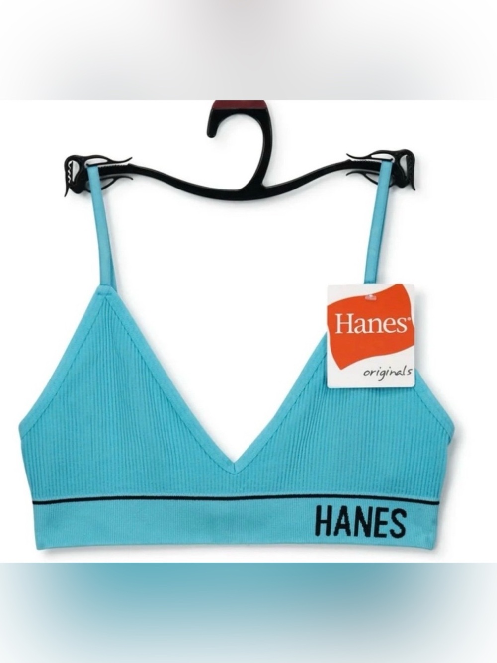 Hanes Originals Women’s Ribbed Triangle Bralette Padding Free No Wire Small NWT